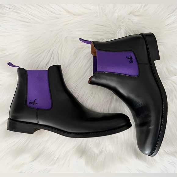 SERFAN CHELSEA Italian 43 Mens BOOT CALF LEATHER BLACK PURPLE US 10.5 in Box EUC - Picture 5 of 17